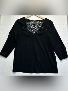 Express Black Lace V‑Neck Blouse Women’s Small 3/4 Sleeve Chic Classic Top
